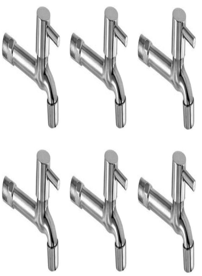 Jagger Turbo Stainless Steel Long Body taps for Bathroom and Kitchen taps with Chrome Finish and Quarter Turn Fitting (Wall Flange and Teflon Tape) Set of (6) - Image 1